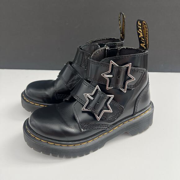 Doc Dr Martens Devon Bex J Black Leather Boots Zips Star Buckle Kid Youth US 11
